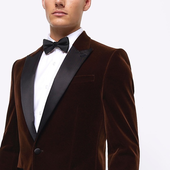 1955 NEW ~ River Island ~Navy Slim Fit Tuxedo Suit Jacket 42R - Picture 3 of 8